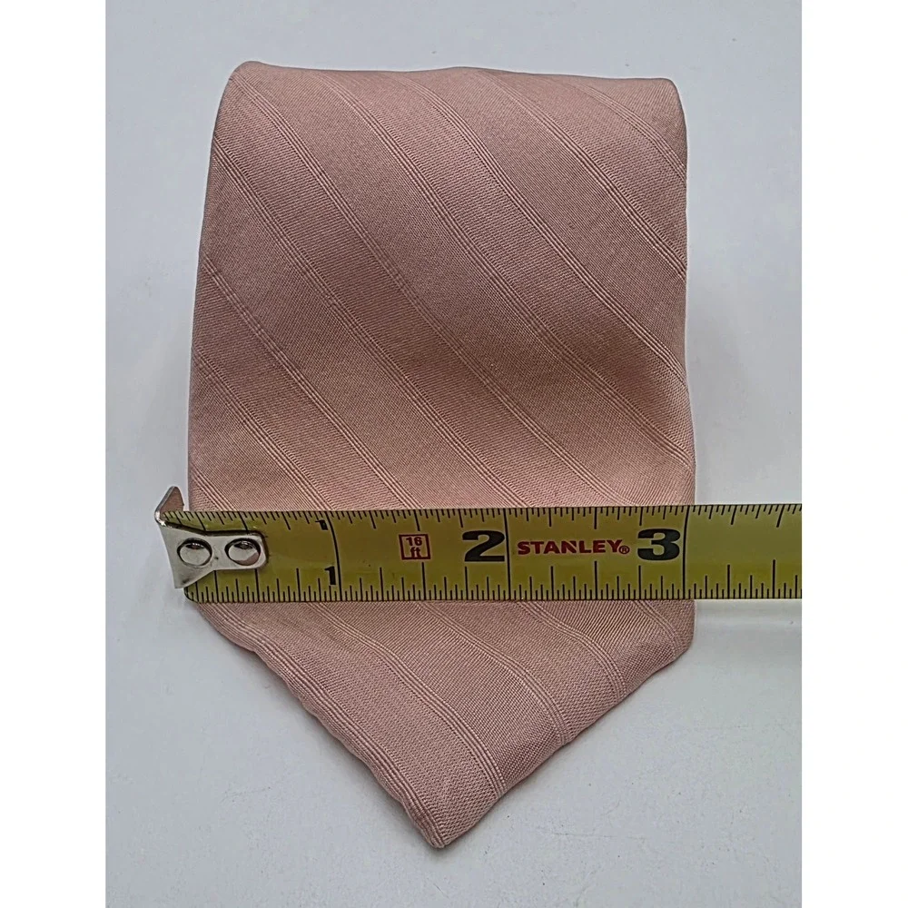 Ted Lapidus Paris Mens Silk Tie Dusty Pink Diagonal Ribbed Stripe Made in Italy